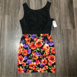 Forever 21 Vibrant Floral Fit & Flare Mini Dress - Black Bodice | Size M
